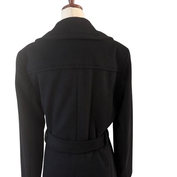 Ellen Tracy Wool Blend Wrap Coat Size 8 Black Belted Long Winter Jacket - Picture 7 of 12